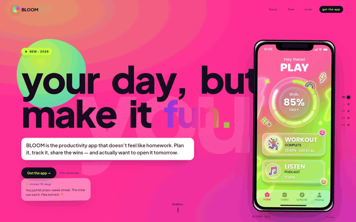 Gen-Z pop — neon gradient and glassy UI loop