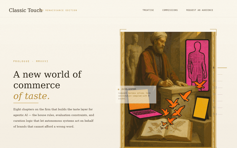 Renaissance editorial — warm classical scroll loop